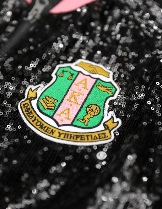 closeup of Alpha Kappa Alpha (AKA) SEQUIN SHIELD
