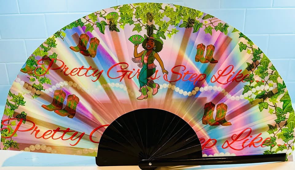 e Ground' Clack Fan - Pink & Green Silk Bamboo 24"" (63 chars) "Alpha Kappa Alpha Sororit