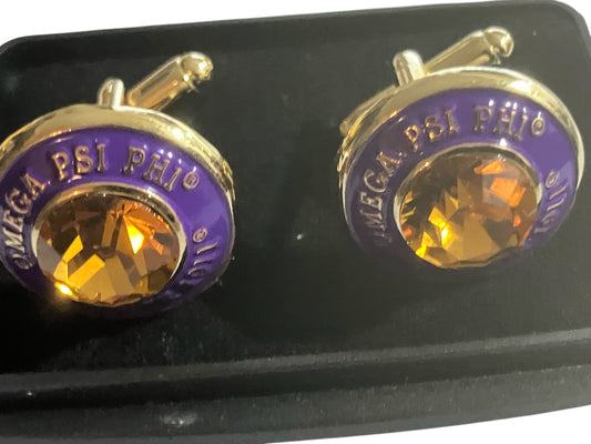 Omega Psi Phi Gold Signet Cufflinks – Topaz & Purple Enamel Fraternity Jewelry