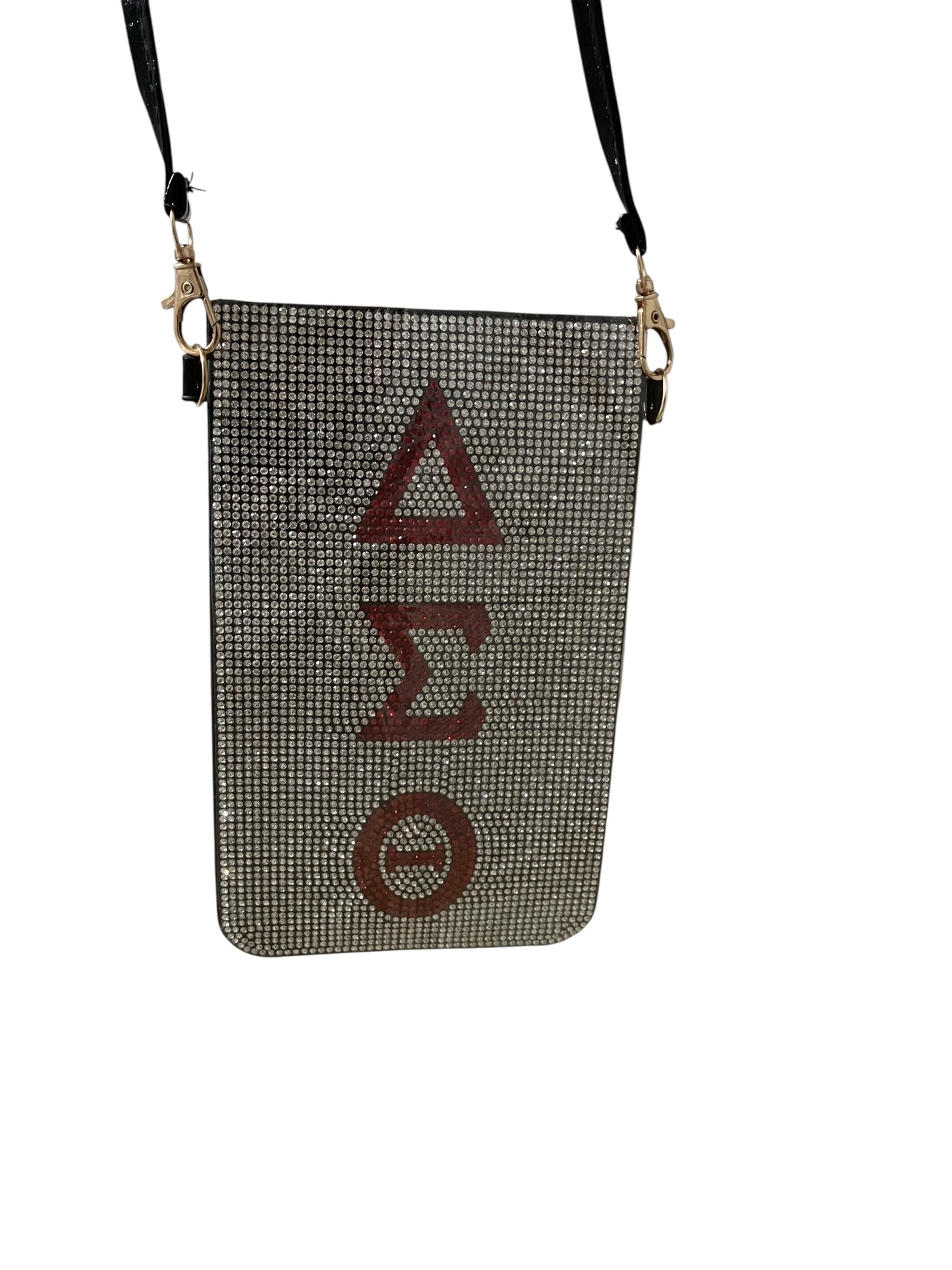 Crossbody bag with Delta Sigma Theta symbols on a white background