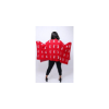 Back view of the Delta Sigma Theta Fortitude poncho shawl worn with black jeans