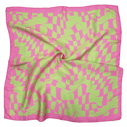 AKA Wavy Print Pink and Green Silky Square Scarf