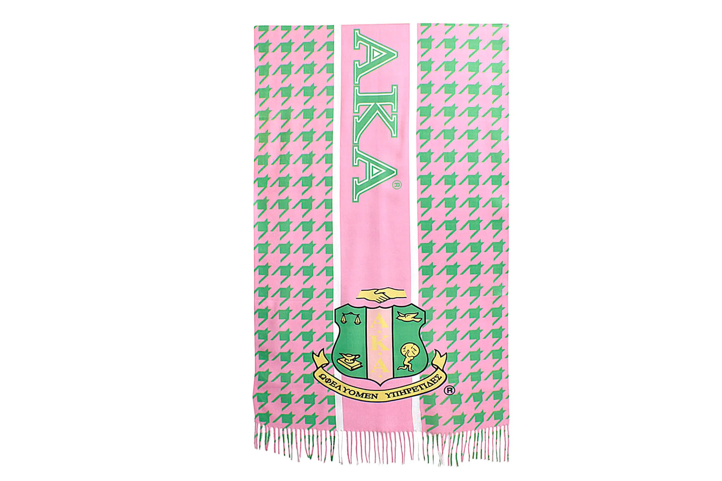 Official Alpha Kappa Alpha Scarf - Luxury Pink & Green Houndstooth Wrap with AKA Shield