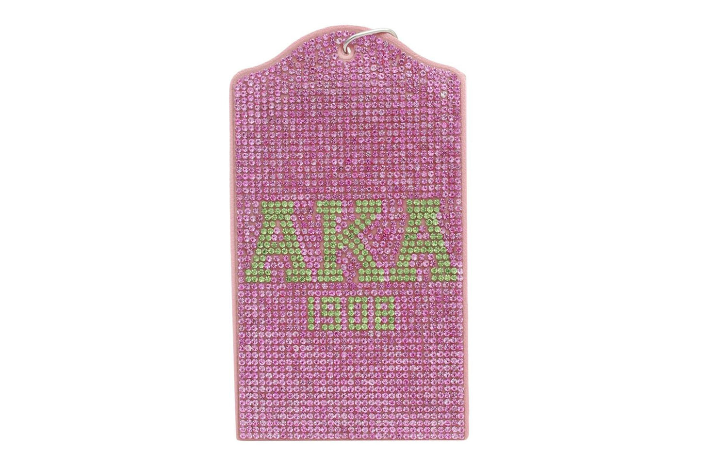 Pink rhinestone badge with 'AKA' and 1908 text on a white background