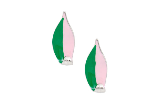 "Pretty in Bloom: Pink & Green Leaf Earrings