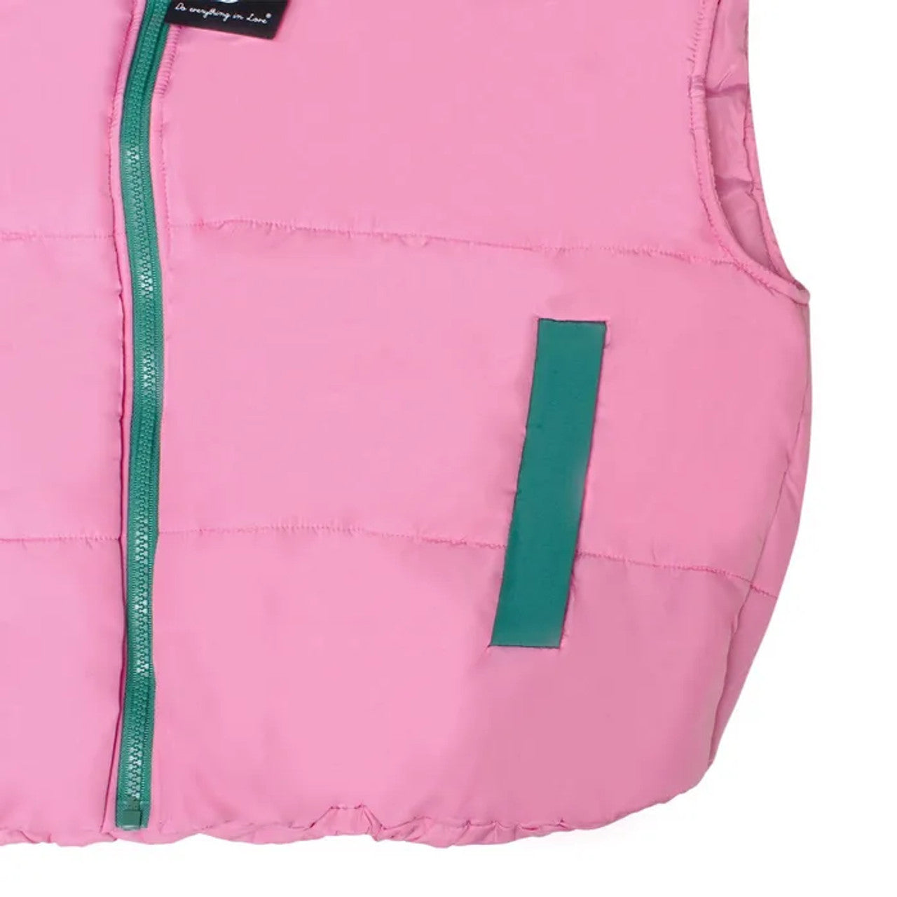 AKA Sorority Pink and Green Puffer Vest with Shearling Collar Colorblock Style