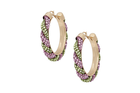 AKA Vibrant Pink Green Twisted Tube Hoop Earrings