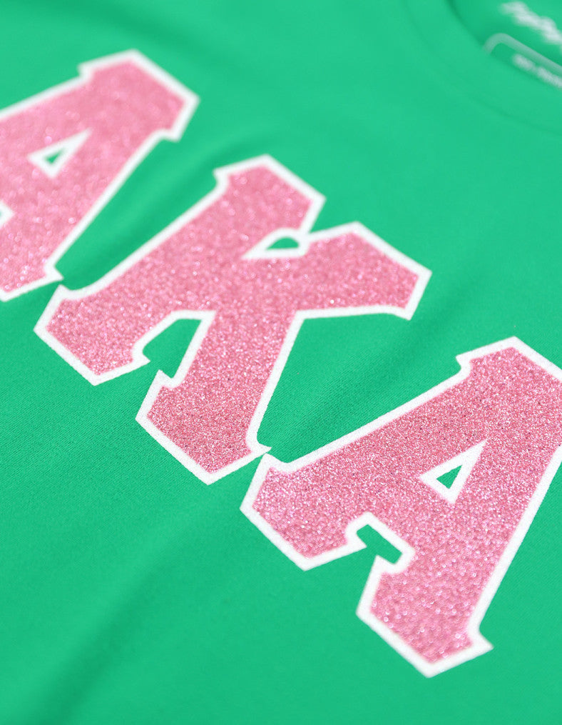 AKA Green Greek Letter Glitter Shirt