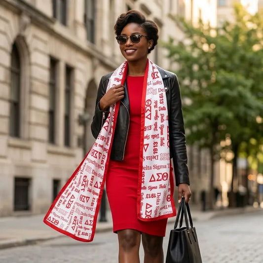 DST Red & White Graphic Long Scarf Wrap
