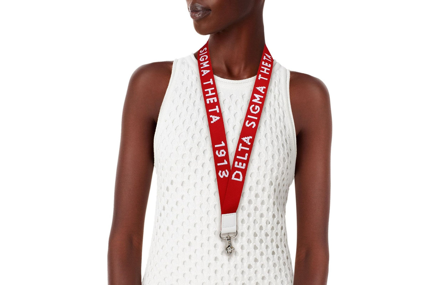 Delta Sigma Theta Sorority Lanyard – Stylish Red & White Canvas Badge Clip with 1913 Embroidery"