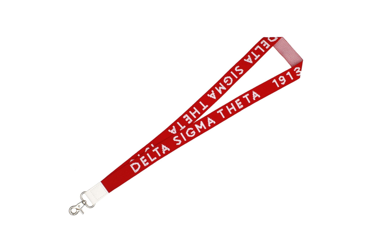 Delta Sigma Theta Sorority Lanyard – Stylish Red & White Canvas Badge Clip with 1913 Embroidery"