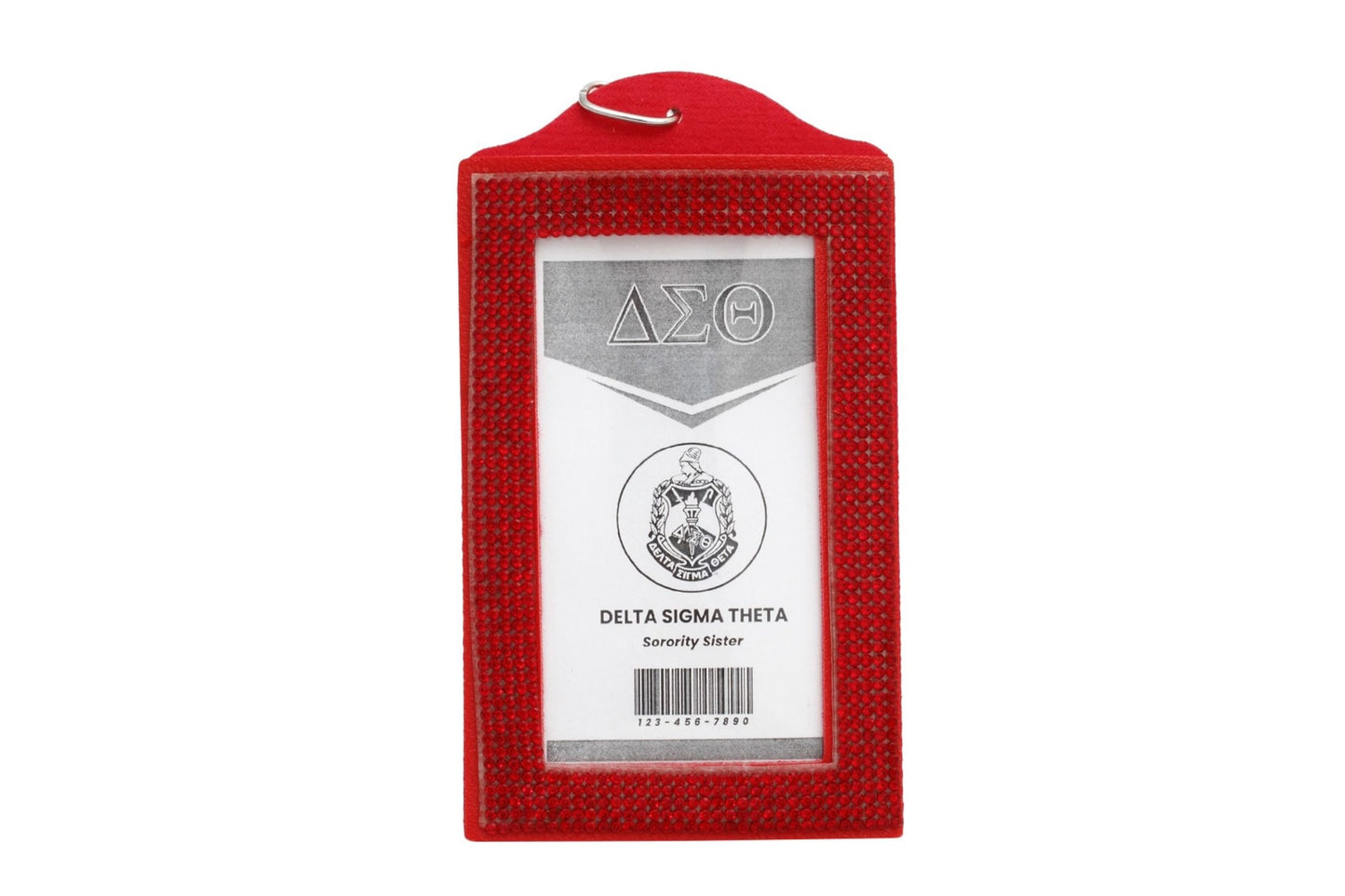 Delta Sigma Theta (DST) Sorority Badge Holder-Red Rhinestones