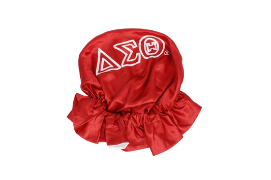 Delta Sigma Theta Red & White Satin Bonnet: Overnight Silk-Lined Hair Protector
