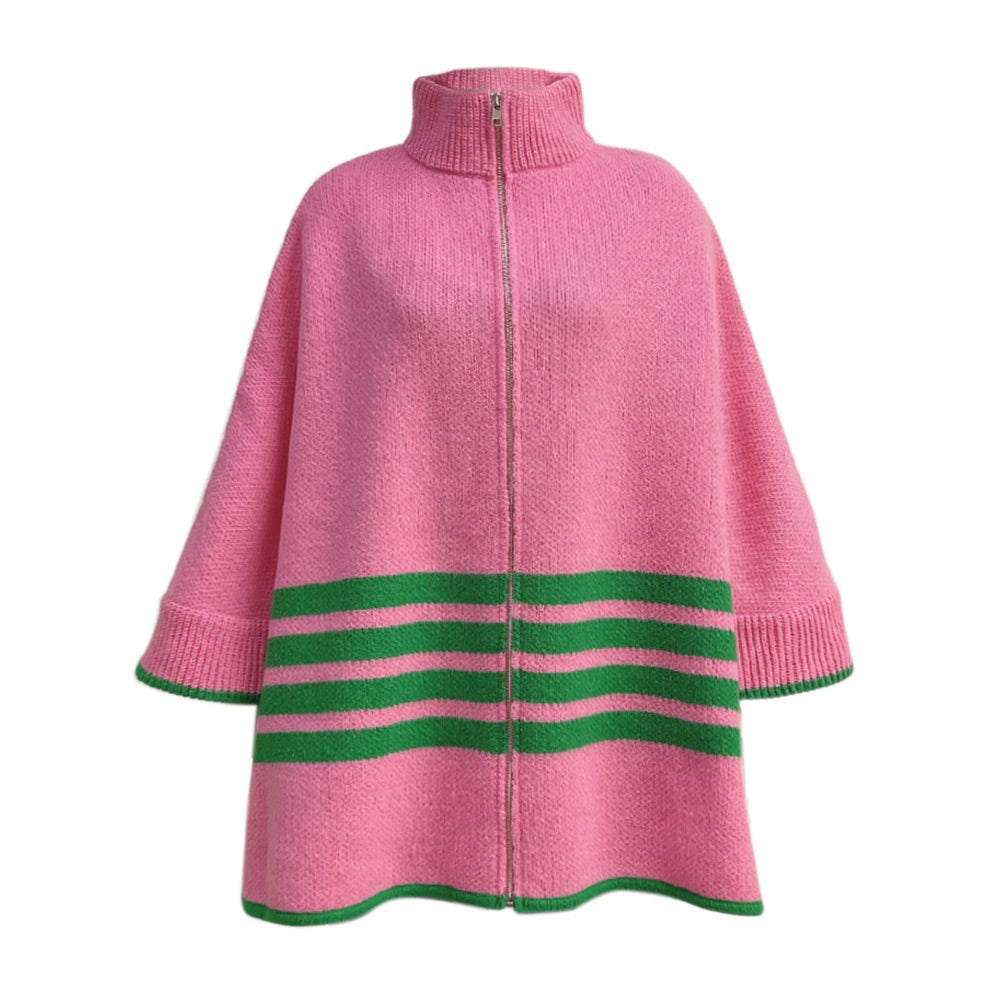 Pink & Green Stripe Cape Poncho