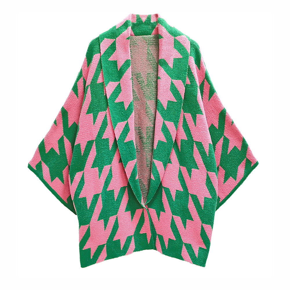 pink_green_houndstooth_knit_cardigan