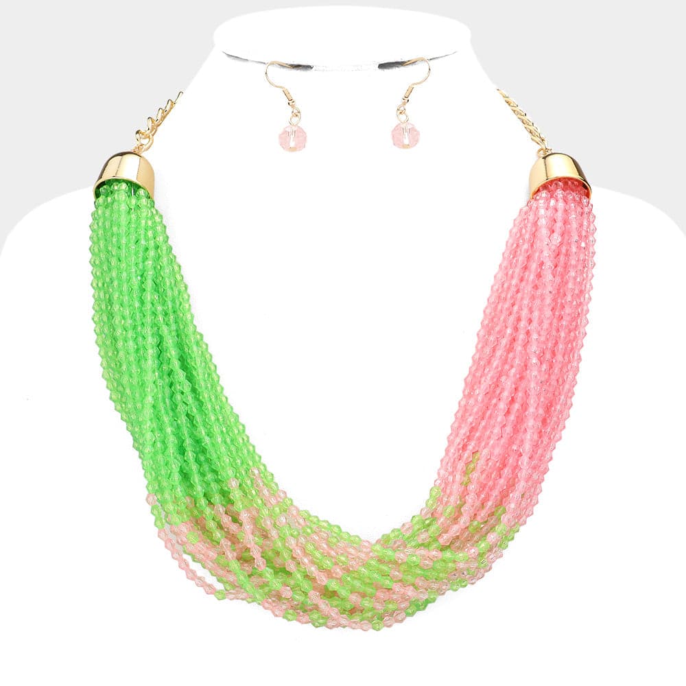Pink & Green Glam Beaded Necklace Set