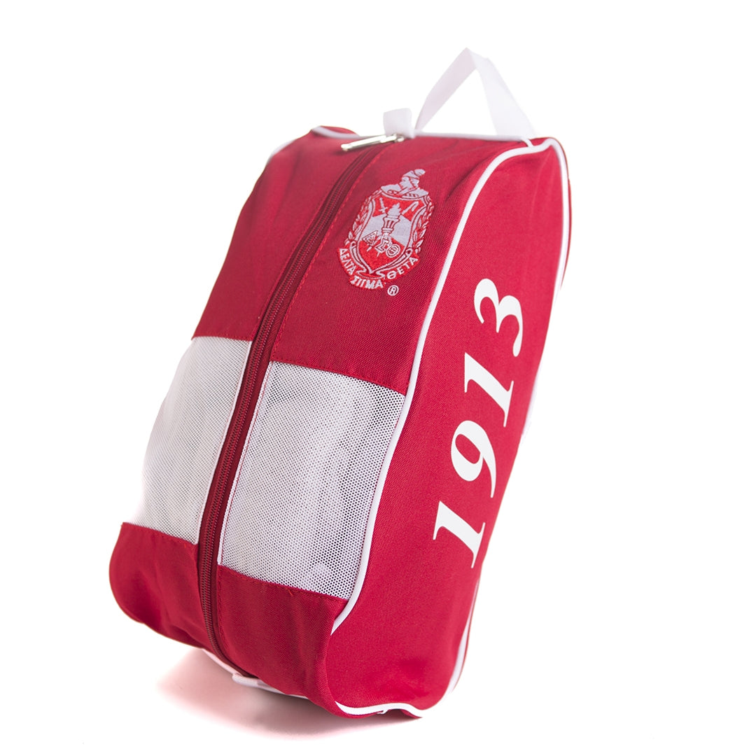 Official Delta Sigma Theta DST shoe bag in crimson & cream with embroidered Greek letters and 1913 founding date"