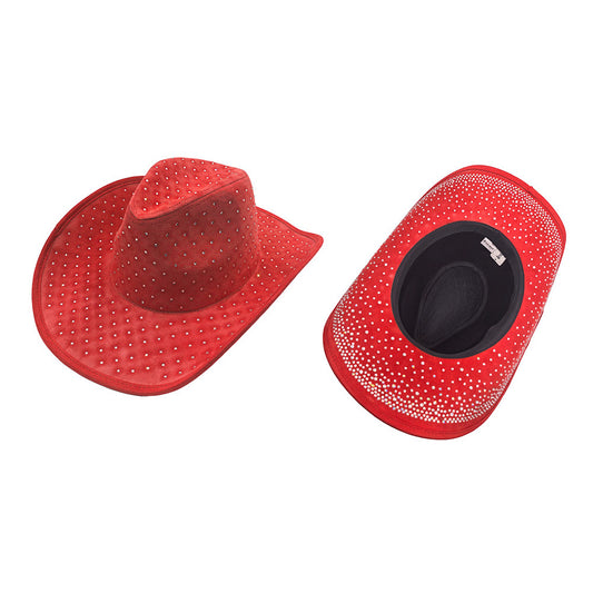 Red Crystal Embellished Soft Suede Cowboy Hat