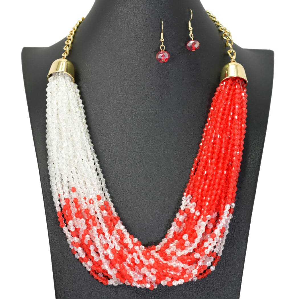 Red & White Beaded Necklace Set