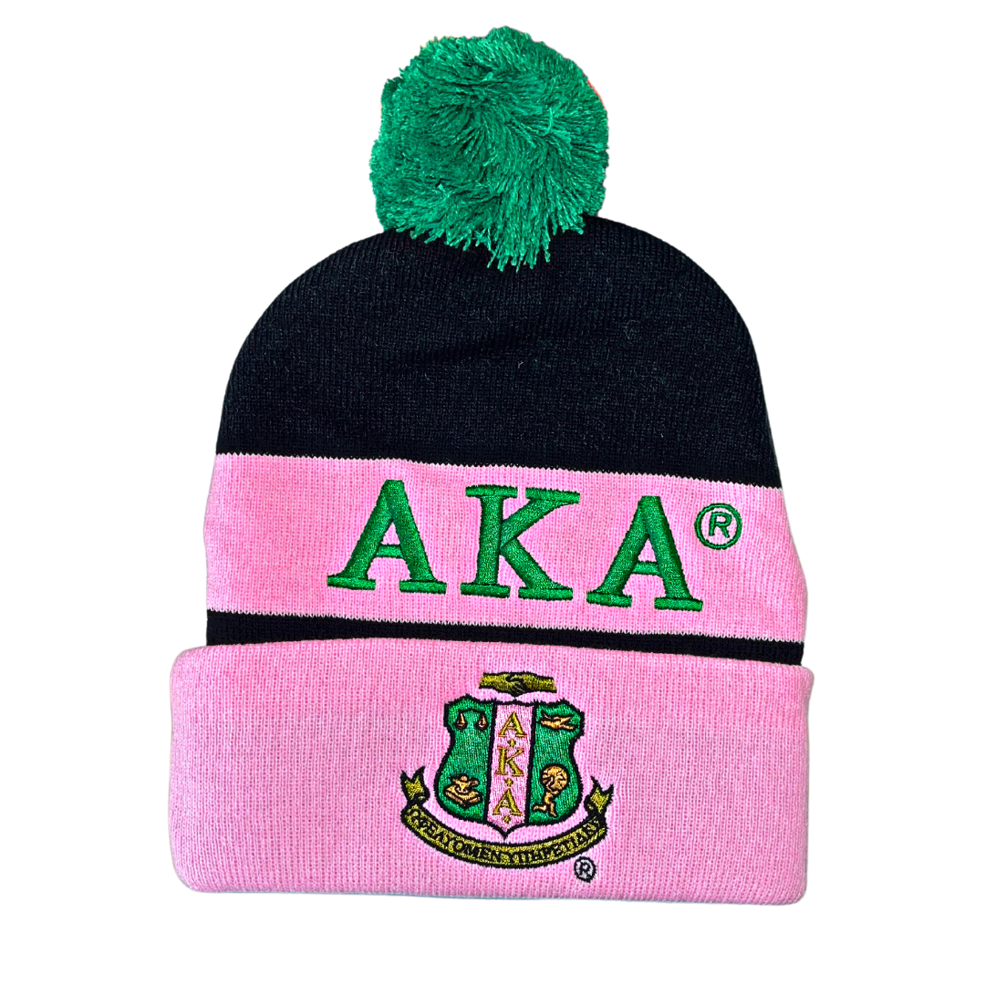 Alpha Kappa Alpha (AKA) Black Pink & Green Beanie Cap
