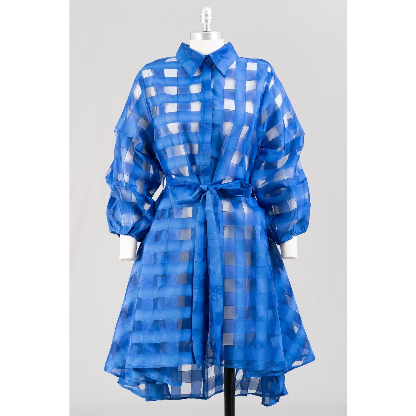 Belted Hi-Low Long Sleeve Sheer Top