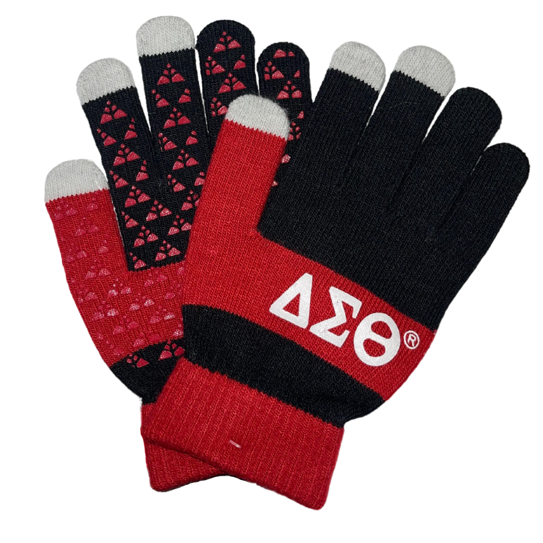 Delta Sigma Theta Black Red & White Knit Texting Gloves