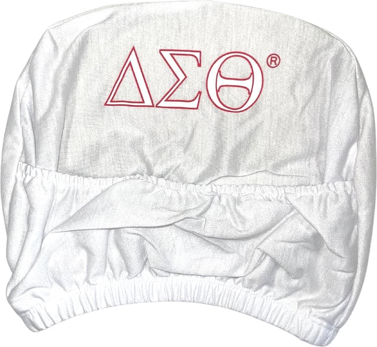Delta Sigma Theta White Car Seat Headrest Cover featuring Sorority Greek Letters