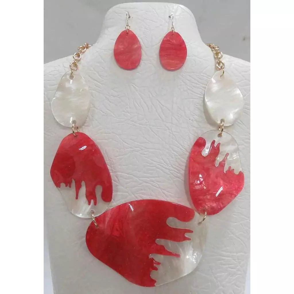 Red & White Necklace with Gold Accents