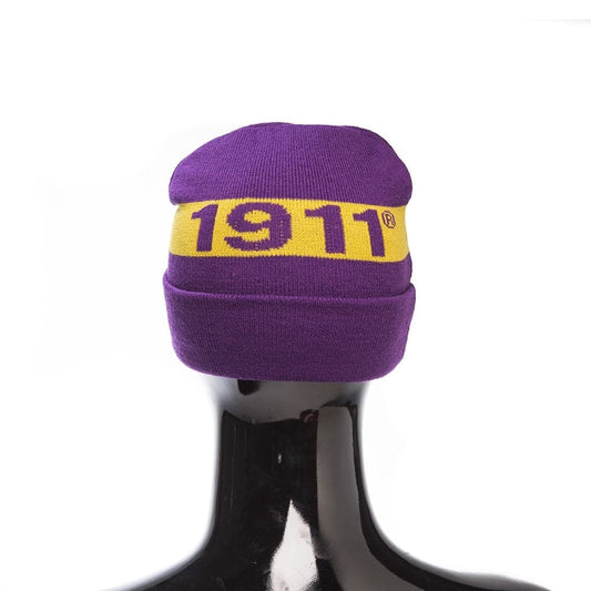 Omega Psi Phi  PurpleBeanie Cap with Fraternity's Founding year and Gold Band