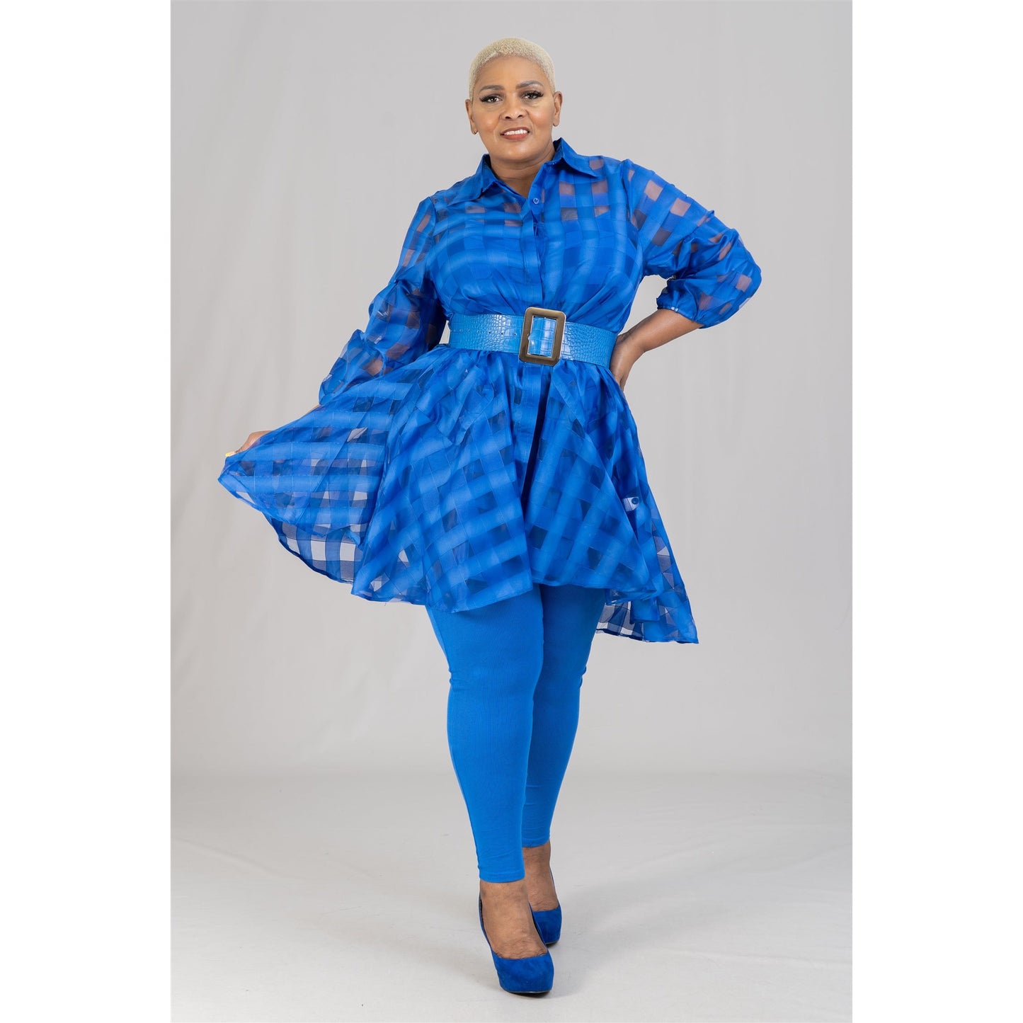 Belted Hi-Low Long Sleeve Sheer Top