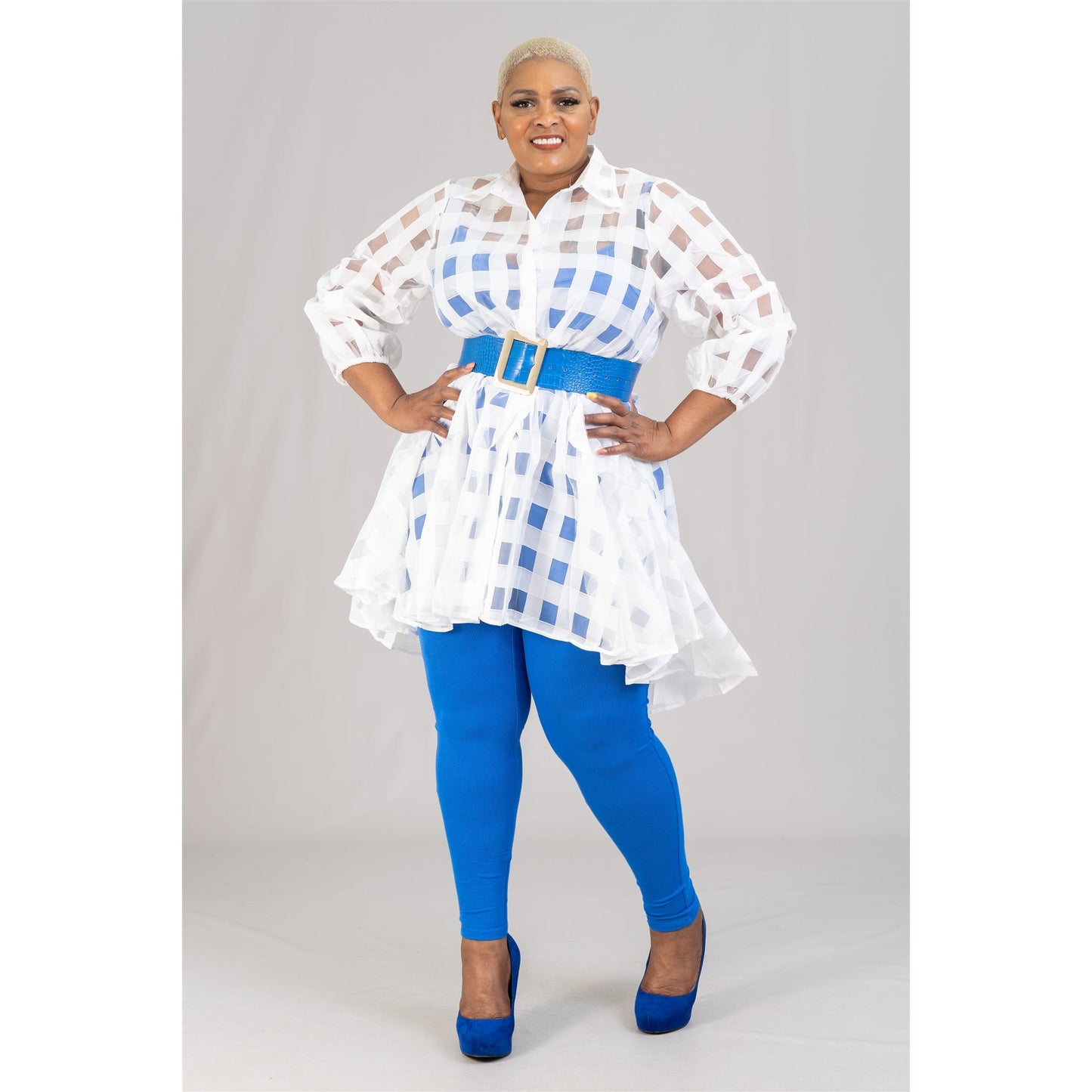Belted Hi-Low Long Sleeve Sheer Top
