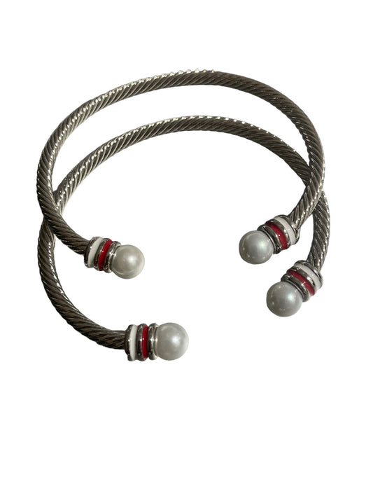Delta Sigma Theta Inspired:White Pearl Red & White Cuff Bangle Bracelet