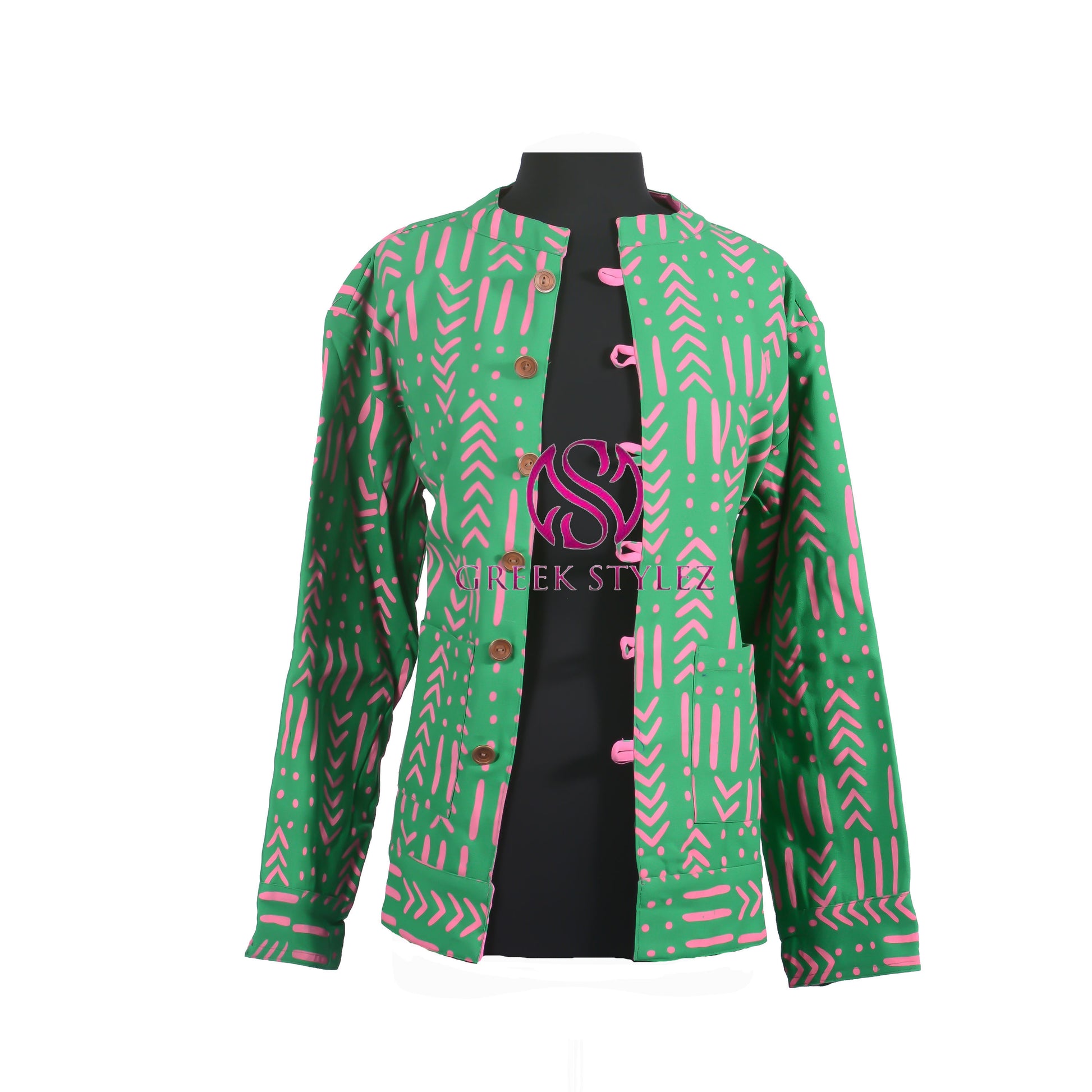 Alpha Kappa Alpha: Pink & Green Mud Cloth Reversible Jacket