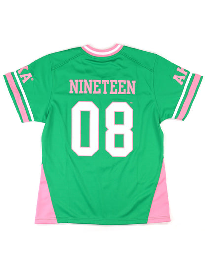 Alpha Kappa Alpha Pink & Green Football Jersey - AKA Emblems