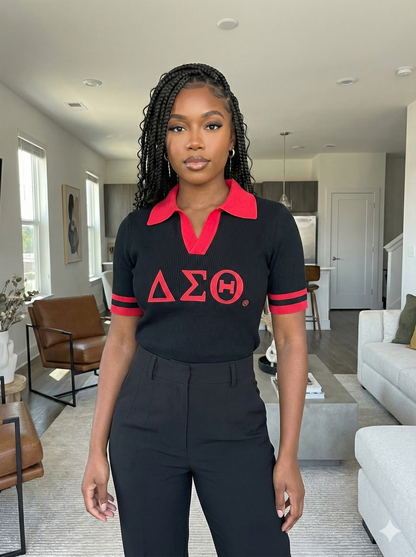 DST Delta Sigma Theta (ΔΣΘ) Black & Red Ribbed Knit Shirt – Greek Sorority Apparel