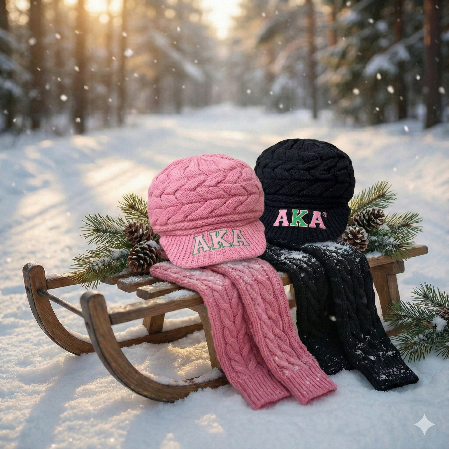 Alpha Kappa Alpha AKA Cable Knit Winter Newsboy Hat