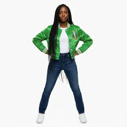 AKA Green Cropped Satin Varsity Jacket | Sorority