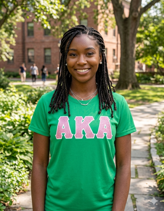 AKA Green Greek Letter Glitter Shirt