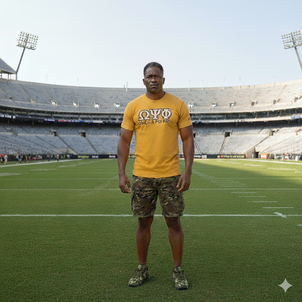 Omega Psi Phi Gold T-Shirt | Premium Embroidered Greek Letters Fraternity Gear