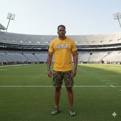 Omega Psi Phi Gold T-Shirt | Premium Embroidered Greek Letters Fraternity Gear