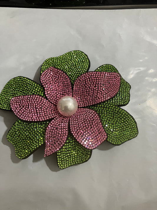 "Sparkling AKA sorority hair clip and lapel pin in official colors" 