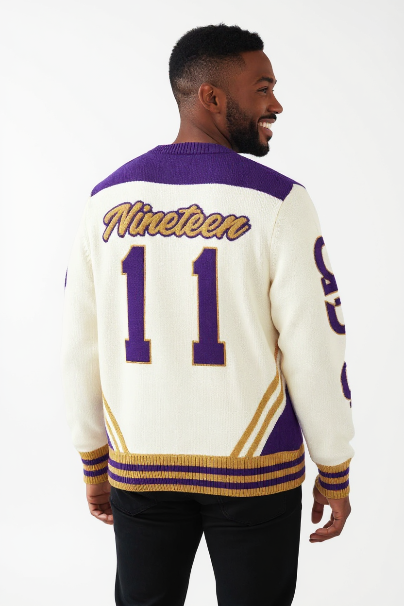 Omega Psi Phi Letterman Sweater | Ivory V-Neck with Embroidery