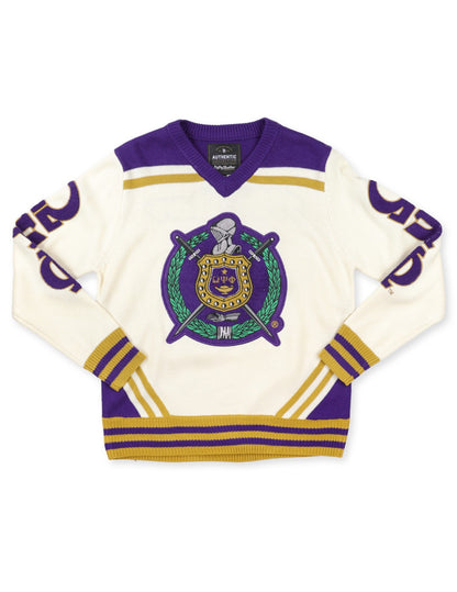 Omega Psi Phi Letterman Sweater | Ivory V-Neck with Embroidery