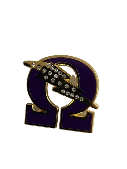 Omega Psi Phi Fraternity Thunderbolt Lapel Pin with 20  Stones
