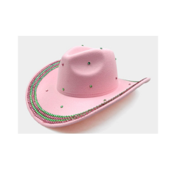 Alpha Kappa Alpha (AKA) Inspired: Pink & Green Bling Studded Cowboy Western Hat