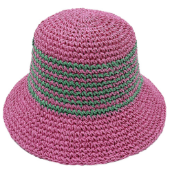 Two Tone Pink & Green Straw Bucket Hat