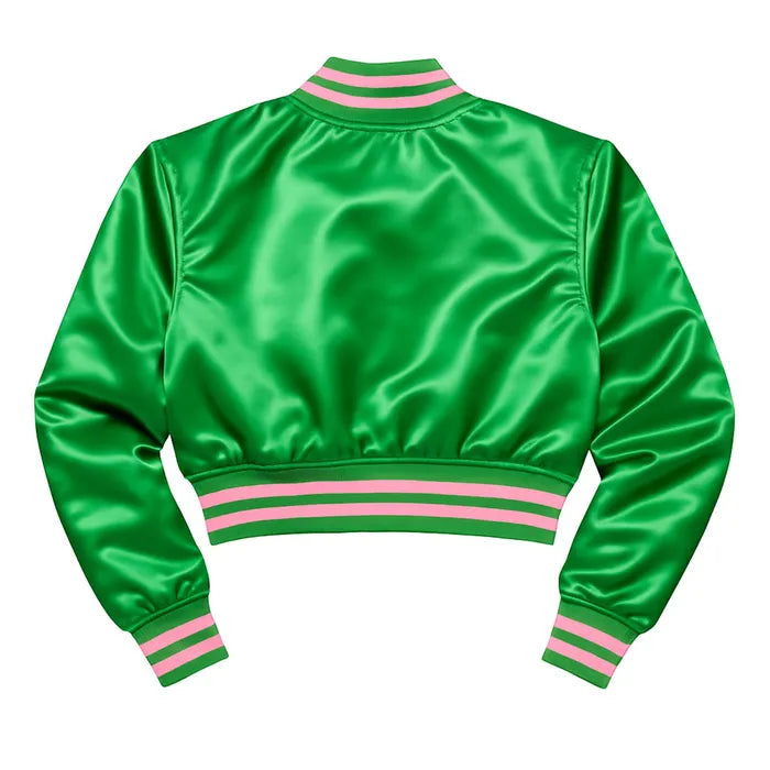 AKA Green Cropped Satin Varsity Jacket | Sorority