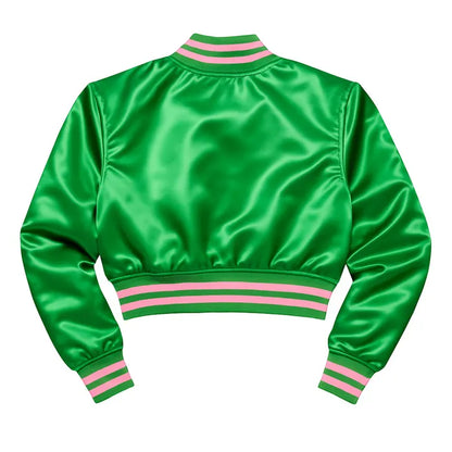 AKA Green Cropped Satin Varsity Jacket | Sorority