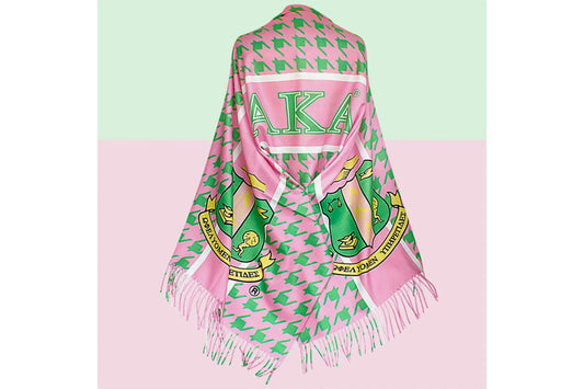Official Alpha Kappa Alpha Scarf - Luxury Pink & Green Houndstooth Wrap with AKA Shield