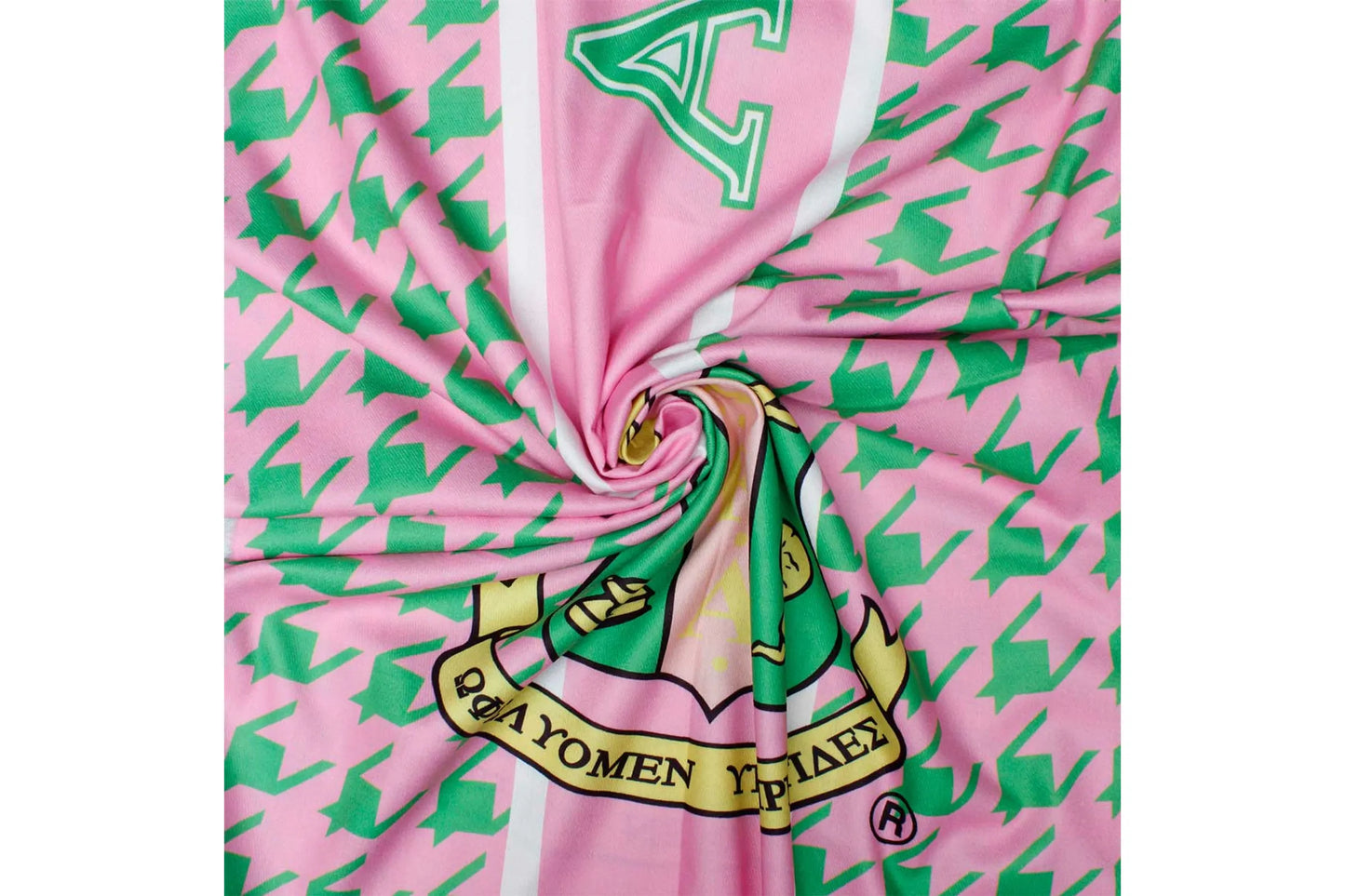 Official Alpha Kappa Alpha Scarf - Luxury Pink & Green Houndstooth Wrap with AKA Shield